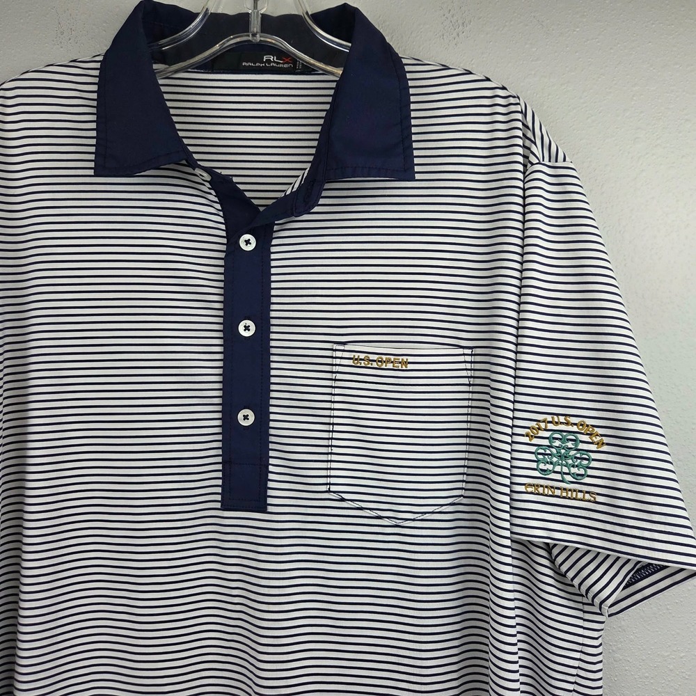 RLX Ralph Lauren Mens 2017 US Open Erin Hills Golf Polo Shirt Navy White Large